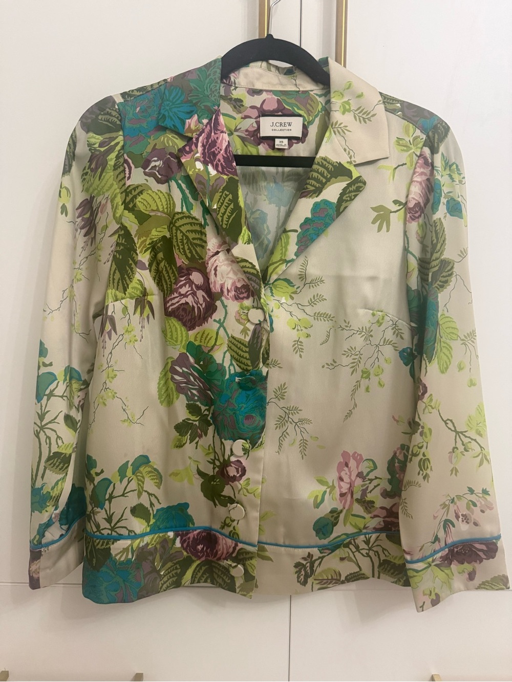 J. Crew Collection Floral Silk Blouse Jacket in Cream, Green & Purple - Picture 1 of 2